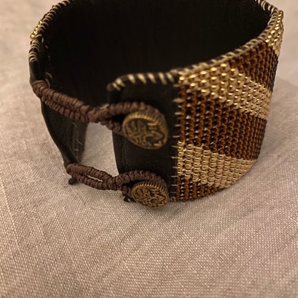 Love Heals beaded gold and brown cuff bracelet - Picture 3 of 5